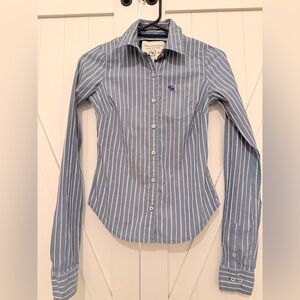 Abercrombie & Fitch Gray and Pink Vertical Stripe Shirt